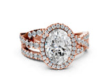 Rose gold Oval Cut Diamond Halo Ring with Round Split Shank and Prong Setting_48