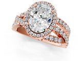 Rose gold Oval Cut Diamond Halo Ring with Round Split Shank and Prong Setting_49