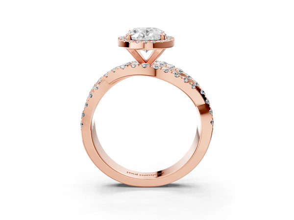 Rose Gold Oval Halo Engagement Ring Setting with Twisted Pave Split Shank