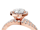 Rose gold Oval Cut Diamond Halo Ring with Round Split Shank and Prong Setting_52
