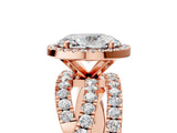 Rose gold Oval Cut Diamond Halo Ring with Round Split Shank and Prong Setting_53