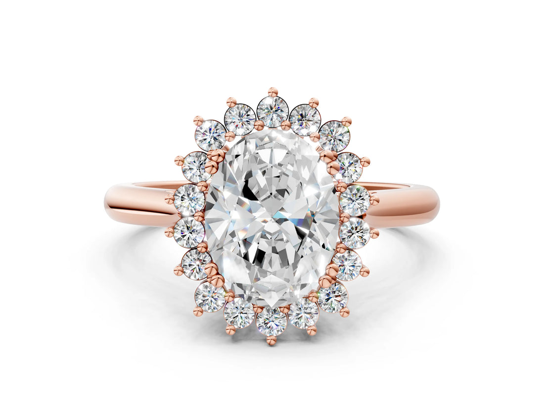 Rose gold Oval Cut Diamond Halo Ring with Solitaire Band and Prong Setting_70