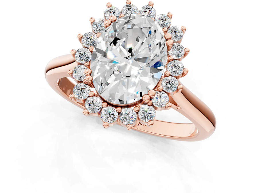 Rose gold Oval Cut Diamond Halo Ring with Solitaire Band and Prong Setting