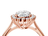 Rose gold Oval Cut Diamond Halo Ring with Solitaire Band and Prong Setting_74