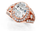 Rose gold Oval Cut Diamond Halo Ring with Split Shank and Bezel Accents and Four-Prong Setting_10