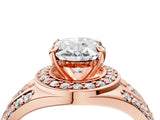 Rose gold Oval Cut Diamond Halo Ring with Split Shank and Bezel Accents and Four-Prong Setting_13