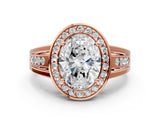 Rose gold Oval Cut Diamond Halo Ring with Split Shank and Bezel Accents and Prong Setting_14