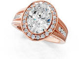 Rose gold Oval Cut Diamond Halo Ring with Split Shank and Bezel Accents and Prong Setting_15