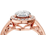 Rose gold Oval Cut Diamond Halo Ring with Split Shank and Bezel Accents and Prong Setting_18