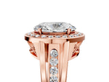Rose gold Oval Cut Diamond Halo Ring with Split Shank and Bezel Accents and Prong Setting_19
