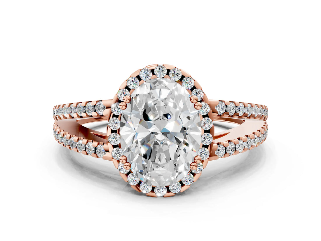 Rose gold Oval Cut Diamond Halo Split Shank Engagement Ring_39
