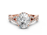 Rose gold Oval Cut Diamond  Halo Twist Band Solitaire Prong Setting Ring_109