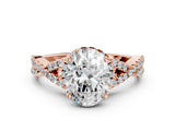 Rose gold Oval Cut Diamond  Halo Twist Band Solitaire Prong Setting Ring_24