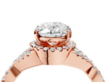Rose gold Oval Cut Diamond  Halo Twist Band Solitaire Prong Setting Ring_28