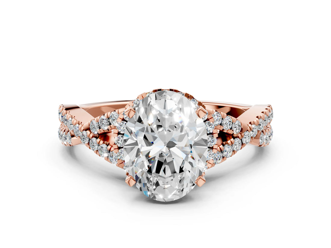 Rose gold Oval Cut Diamond  Halo Twist Band Solitaire Prong Setting Ring_42