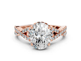 Rose gold Oval Cut Diamond  Halo Twist Band Solitaire Prong Setting Ring_42