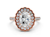 Rose gold Oval Cut Diamond Milgrain Floral Halo Engagement Ring with Pavé Band_21