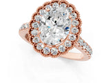Rose gold Oval Cut Diamond Milgrain Floral Halo Engagement Ring with Pavé Band_22
