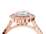 Rose gold Oval Cut Diamond Milgrain Floral Halo Engagement Ring with Pavé Band_25