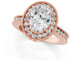 Rose gold Oval Cut Diamond Milgrain Halo Engagement Ring with Round Pavé Band and Prong Setting_13