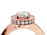 Rose gold Oval Cut Diamond Milgrain Halo Engagement Ring with Round Pavé Band and Prong Setting_16