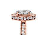 Rose gold Oval Cut Diamond Milgrain Halo Engagement Ring with Round Pavé Band and Prong Setting_17