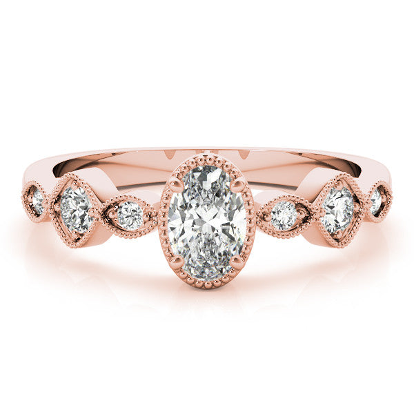 Rose gold Oval Cut Diamond Milgrain Marquise Band with Prong Setting 1
