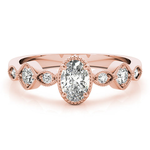 Rose gold Oval Cut Diamond Milgrain Marquise Band with Prong Setting 1