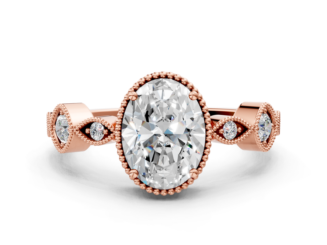 Rose gold Oval Cut Diamond Milgrain Marquise Band with Prong Setting_6