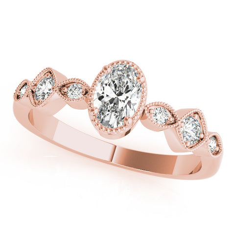 Rose gold Oval Cut Diamond Milgrain Marquise Band with Prong Setting