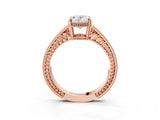 Rose gold Oval Cut Diamond Milgrain Pave Band Four-Prong Setting Ring_10