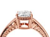 Rose gold Oval Cut Diamond Milgrain Pave Band Four-Prong Setting Ring_11
