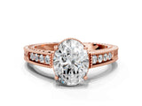 Rose gold Oval Cut Diamond Milgrain Pave Band Four-Prong Setting Ring_7