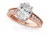 Rose gold Oval Cut Diamond Milgrain Pave Band Four-Prong Setting Ring_8