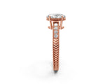 Rose gold Oval Cut Diamond Milgrain Pave Band Four-Prong Setting Ring_9
