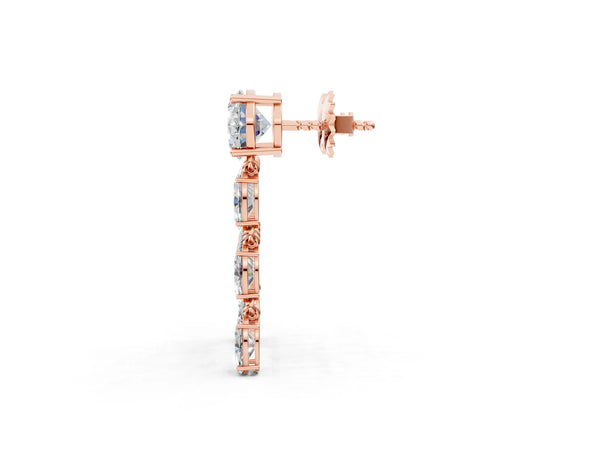 Rose gold Oval Cut Diamond Multi-Row Drop Earrings
