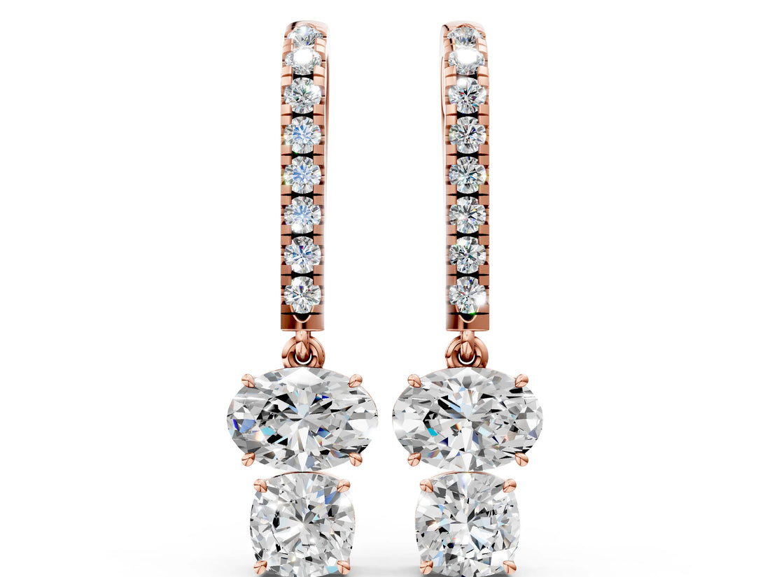 Rose gold Oval Cut Diamond Multi-Shape Hook Drop Earrings