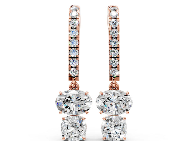 Rose gold Oval Cut Diamond Multi-Shape Hook Drop Earrings