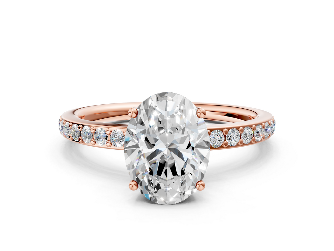 Rose gold Oval Cut Diamond Pavé Band Ring with Four-Prong Setting_40
