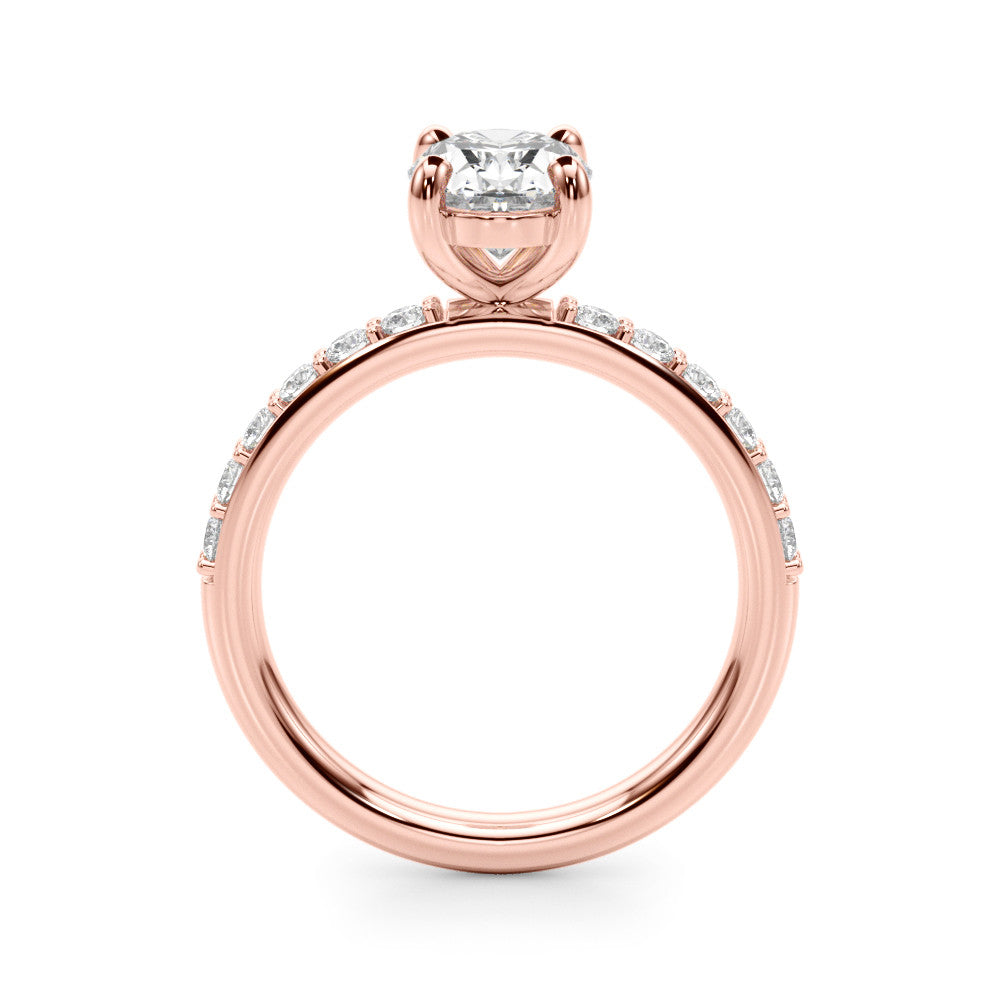 Rose gold Oval Cut Diamond Pavé Band Solitaire Ring with Four-Prong Setting 2