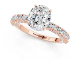 Rose gold Oval Cut Diamond Pavé Band Solitaire Ring with Prong Setting_1