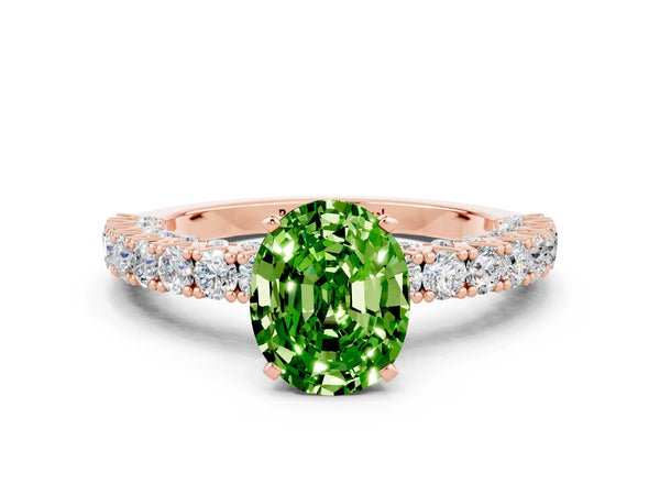 Rose gold Oval Cut Diamond Pavé Band Solitaire Ring with Prong Setting