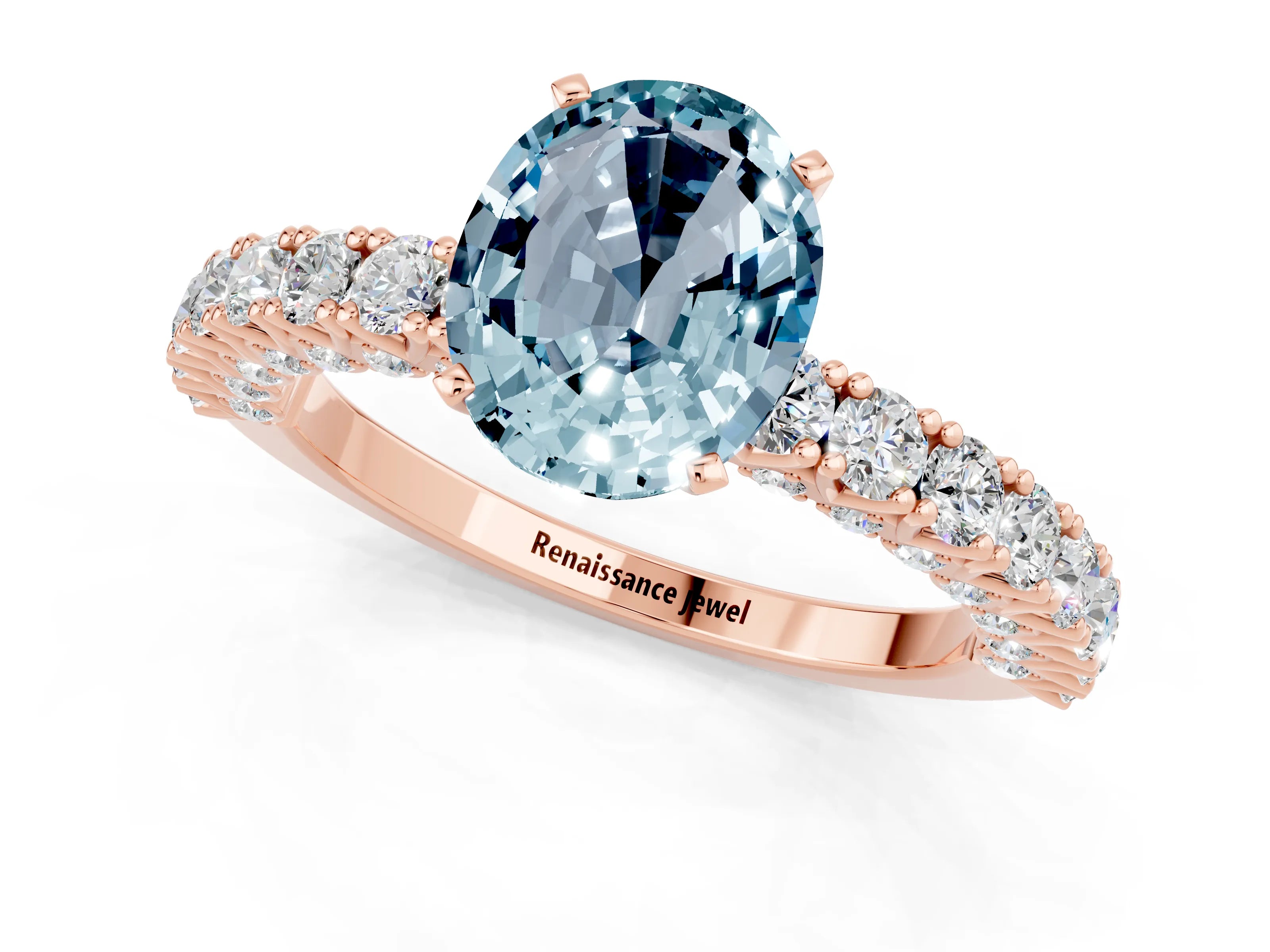 Rose gold Oval Cut Diamond Pavé Band Solitaire Ring with Prong Setting_1