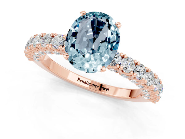 Rose gold Oval Cut Diamond Pavé Band Solitaire Ring with Prong Setting