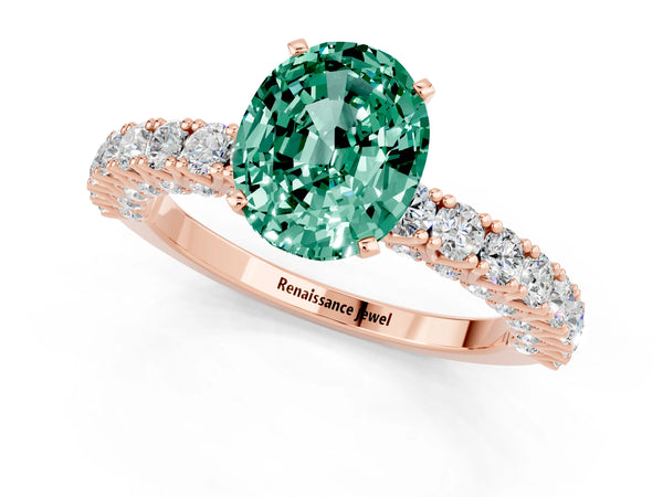 Rose gold Oval Cut Diamond Pavé Band Solitaire Ring with Prong Setting