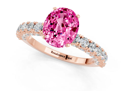 Rose gold Oval Cut Diamond Pavé Band Solitaire Ring with Prong Setting_1