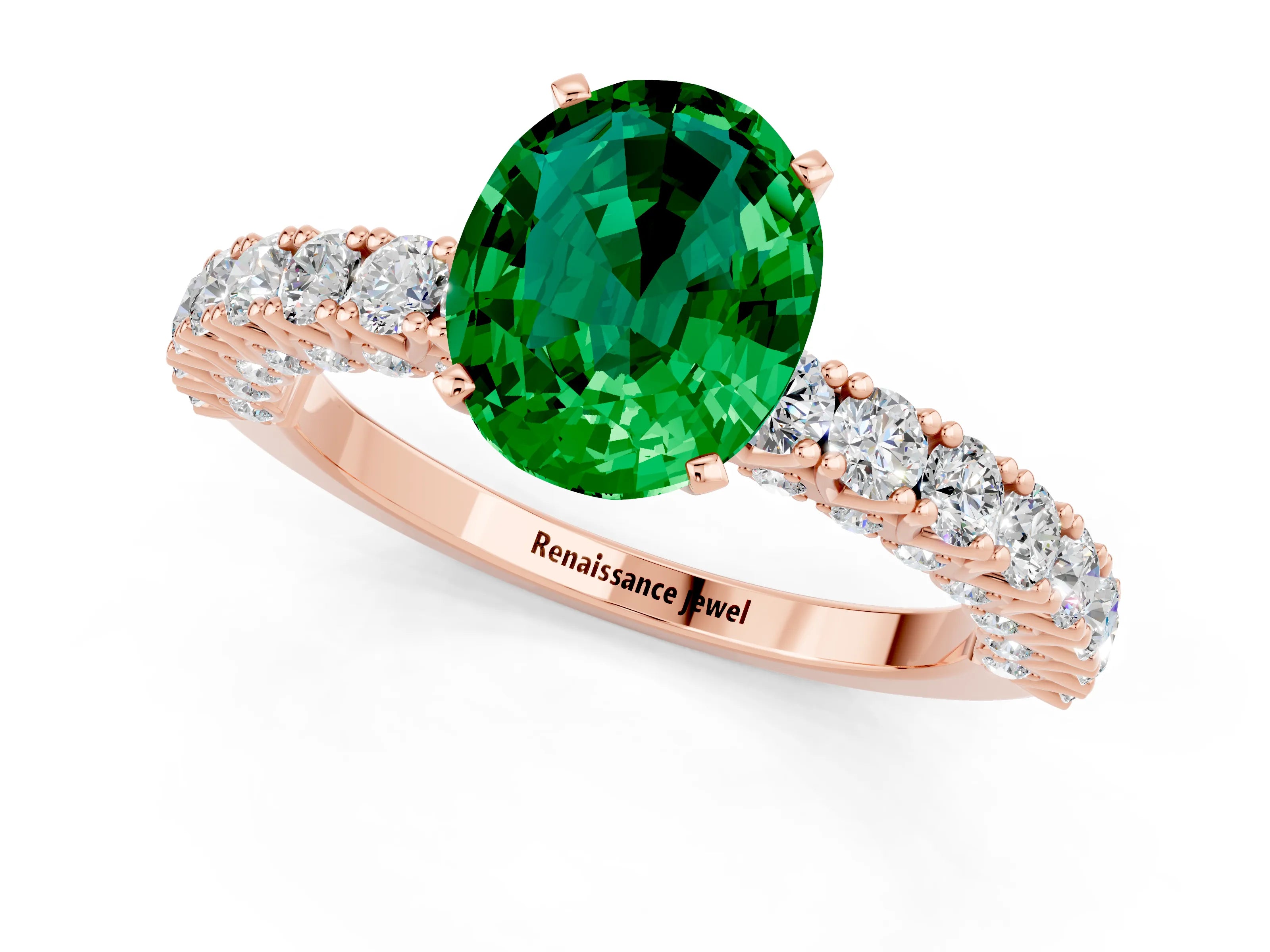 Rose gold Oval Cut Diamond Pavé Band Solitaire Ring with Prong Setting_1