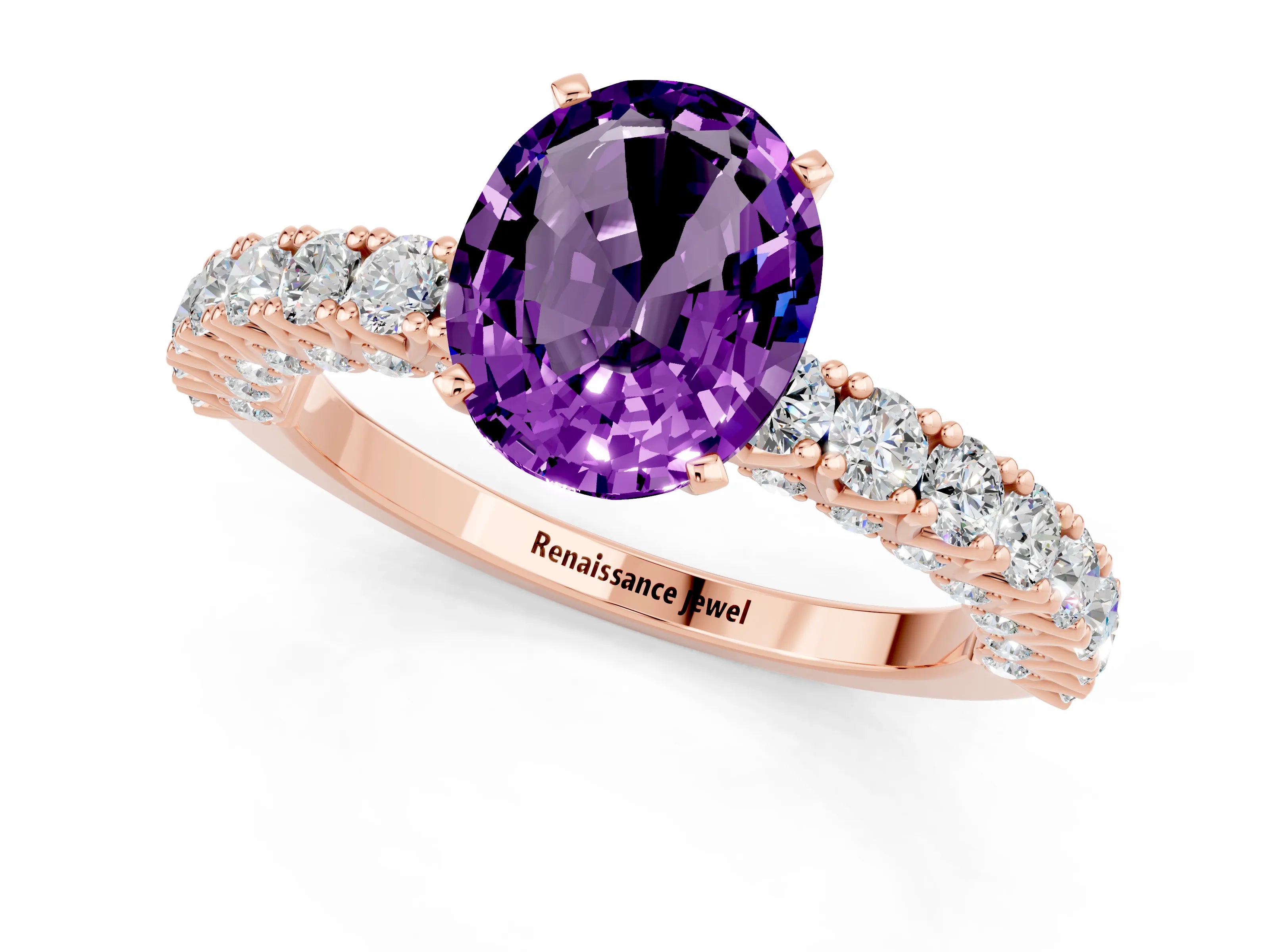 Rose gold Oval Cut Diamond Pavé Band Solitaire Ring with Prong Setting_1