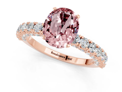 Rose gold Oval Cut Diamond Pavé Band Solitaire Ring with Prong Setting_1