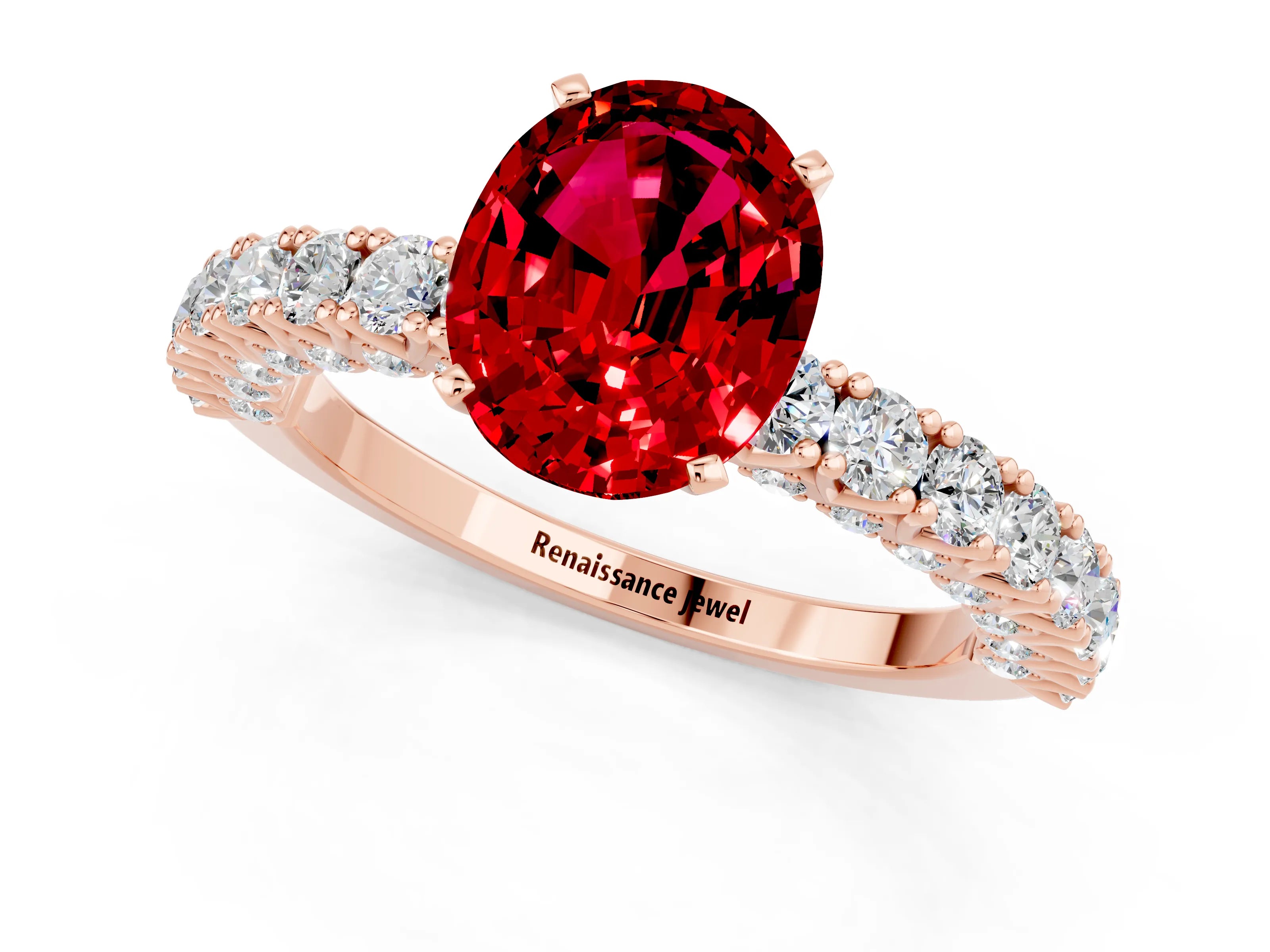 Rose gold Oval Cut Diamond Pavé Band Solitaire Ring with Prong Setting_1